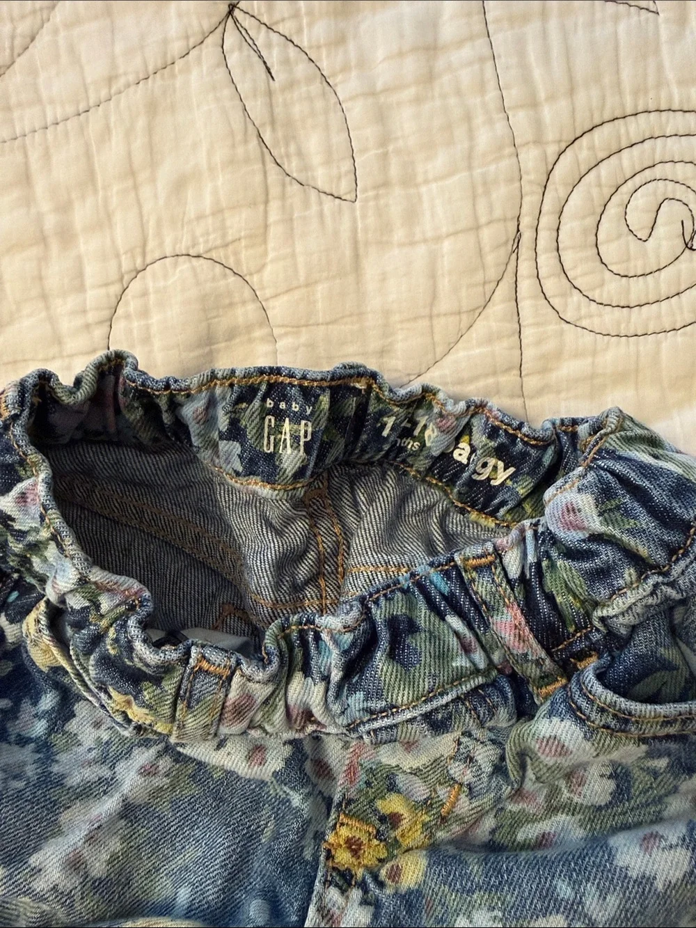 GAP Baby Girls Floral Denim Pull-On Jeans with Flowers 12-18M
